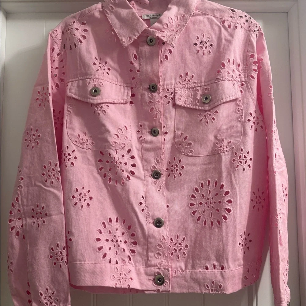 Pink Eyelet Button-Up Jacket - Picture 1 of 3